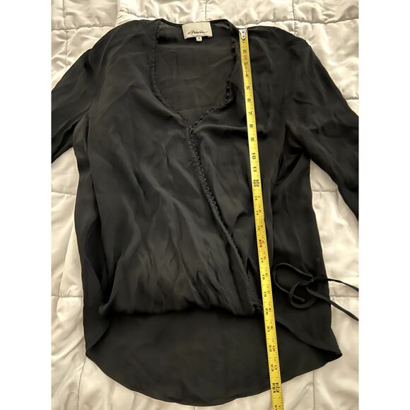 3.1 Phillip Lim Black Silk Long Sleeve V- Neck Wrap Blouse Size 0 - Picture 8 of 12